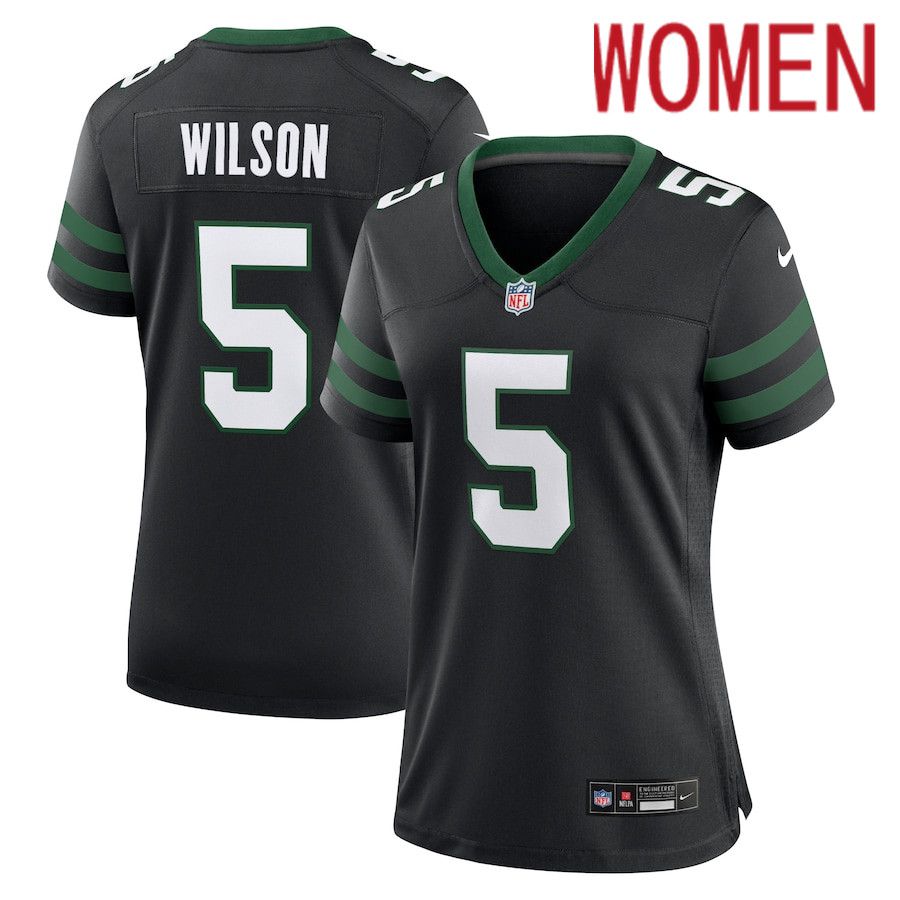 Women New York Jets #5 Garrett Wilson Nike Legacy Black Alternate Game NFL Jersey